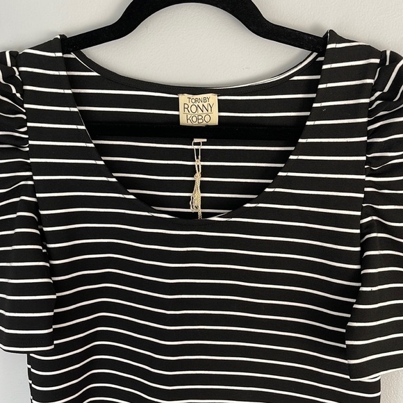 NWT 𝅺TORN by Ronny Kobo Small Puff Shoulder Striped Crop Top - Picture 3 of 10